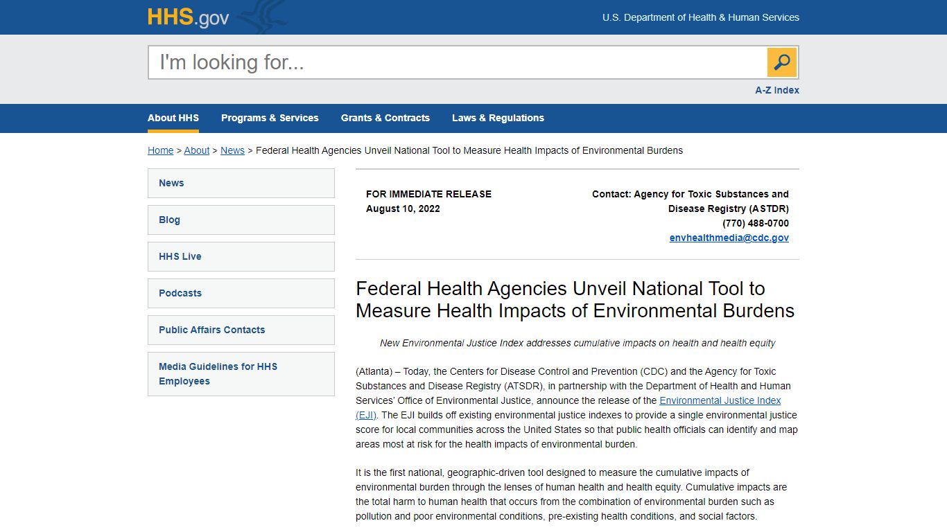 Federal Health Agencies Unveil National Tool to Measure Health Impacts ...